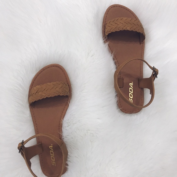 Tan Braided Flat Ankle Strap Sandals - Picture 4 of 8